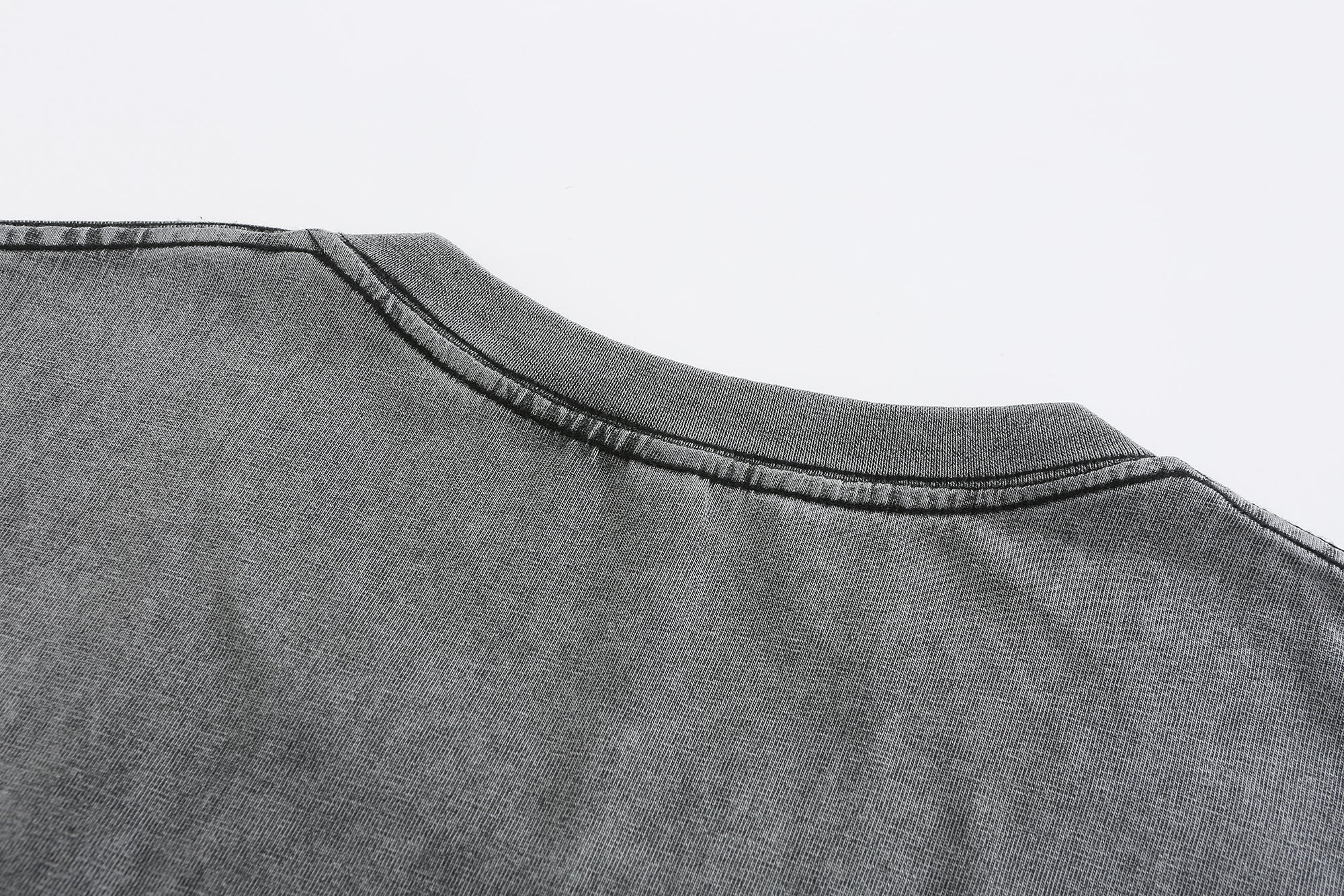 230GSM Vintage Snow Washed Tee - Gray Fabric, Stitching and Construction - Detail View
