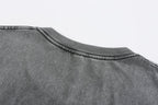 200GSM Vintage Snow Washed Tee - Gray Fabric, Stitching and Construction - Detail View