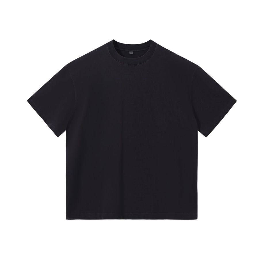 240GSM Women Distressed Pigment Dye Washed Cropped Tee - Black - Front View