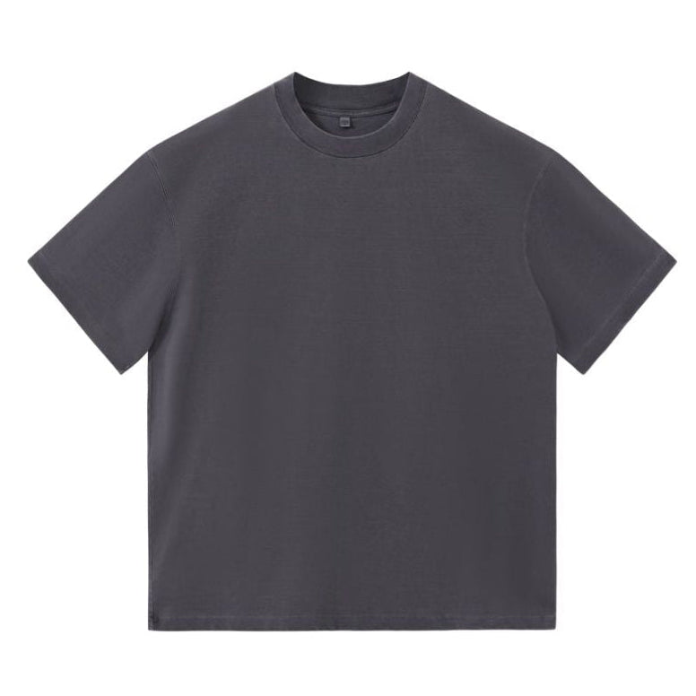 240GSM Women Distressed Pigment Dye Washed Cropped Tee - Dark Gray - Front View