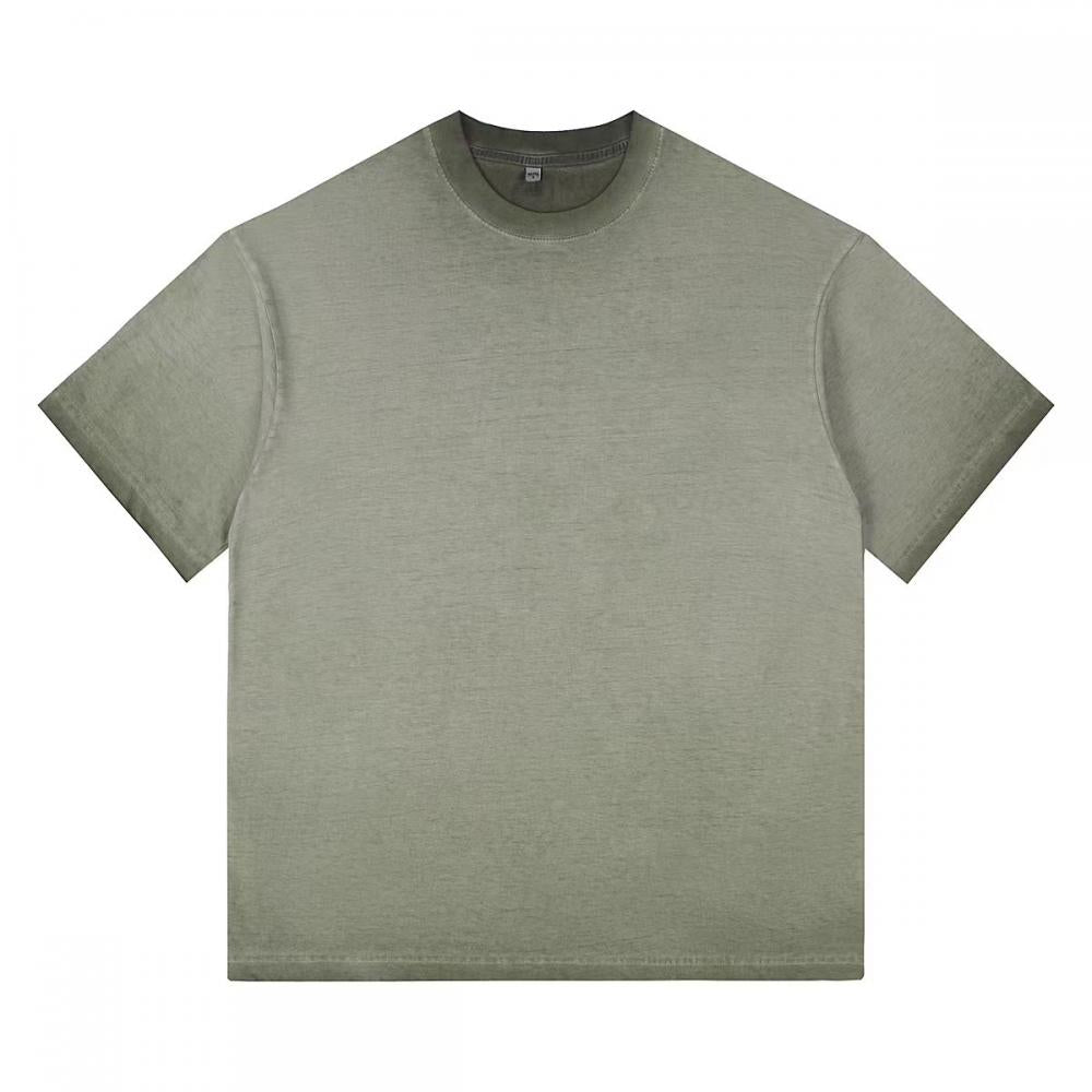 240GSM Women Distressed Ombre Washed Cropped Tee - Navy Green - Front View