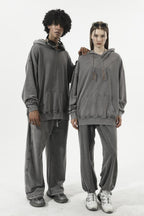 350GSM Snow Washed Pullover Hoodie - Gray - Model View