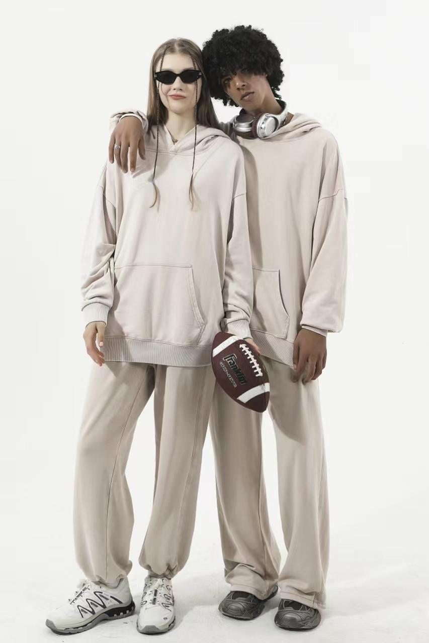 350GSM Snow Washed Pullover Hoodie - Almond - Model View