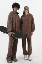 350GSM Snow Washed Pullover Hoodie - Brown - Model View