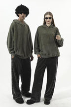 350GSM Snow Washed Pullover Hoodie - Navy Green - Model View