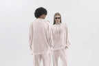 350GSM Snow Washed Crewneck Sweatshirt Midweight - White - Model View