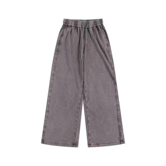 350GSM Heavyweight Snow Washed Straight-Leg Sweatpants - Gray - Front View
