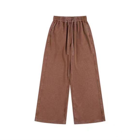 350GSM Heavyweight Snow Washed Straight-Leg Sweatpants - Brown - Front View