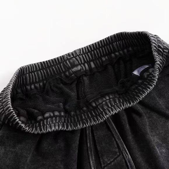 350GSM Heavyweight Snow Washed Straight-Leg Sweatpants - Black Fabric, Stitching and Construction - Detail View