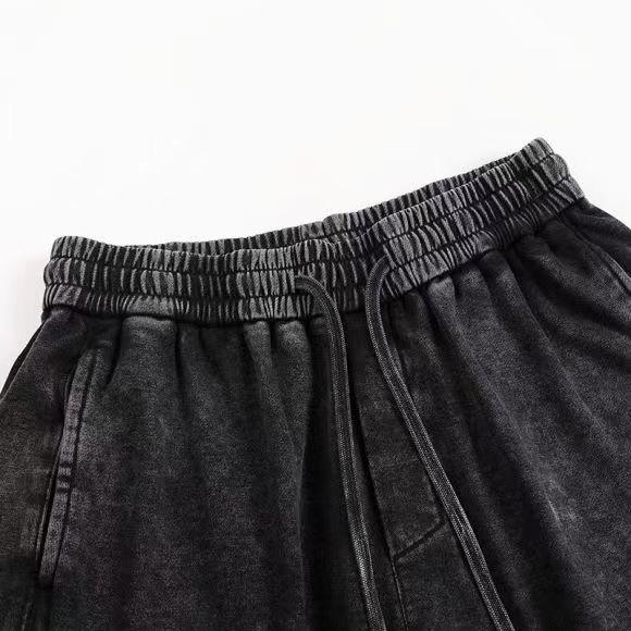 350GSM Heavyweight Snow Washed Straight-Leg Sweatpants - Black Fabric, Stitching and Construction - Detail View
