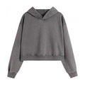 400GSM Women Washed Drop Shoulder Cropped Pullover Hoodie - Light Gray - Front View