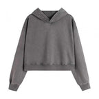 400GSM Women Washed Drop Shoulder Cropped Pullover Hoodie - Light Gray - Front View