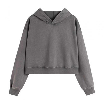 400GSM Women Washed Drop shoulder Cropped Pullover Hoodie