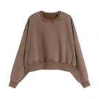 400GSM Women Washed Drop Shoulder Cropped Crewneck - Khaki - Front View