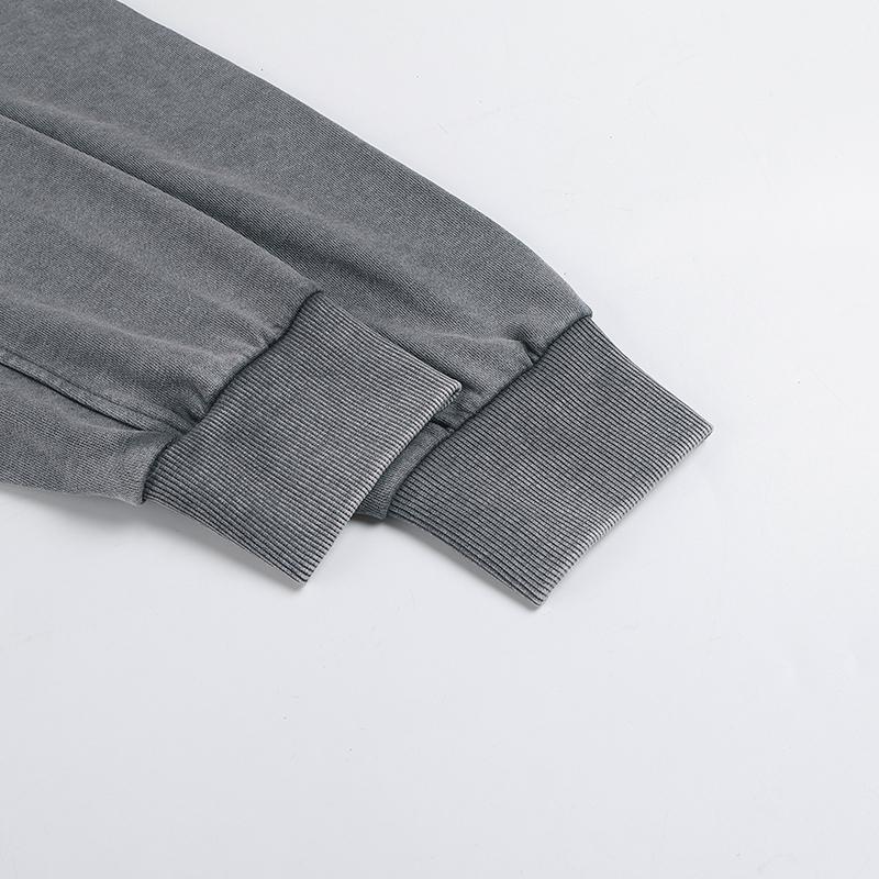 350GSM Snow Washed Pullover Hoodie - Gray Fabric, Stitching and Construction - Detail View