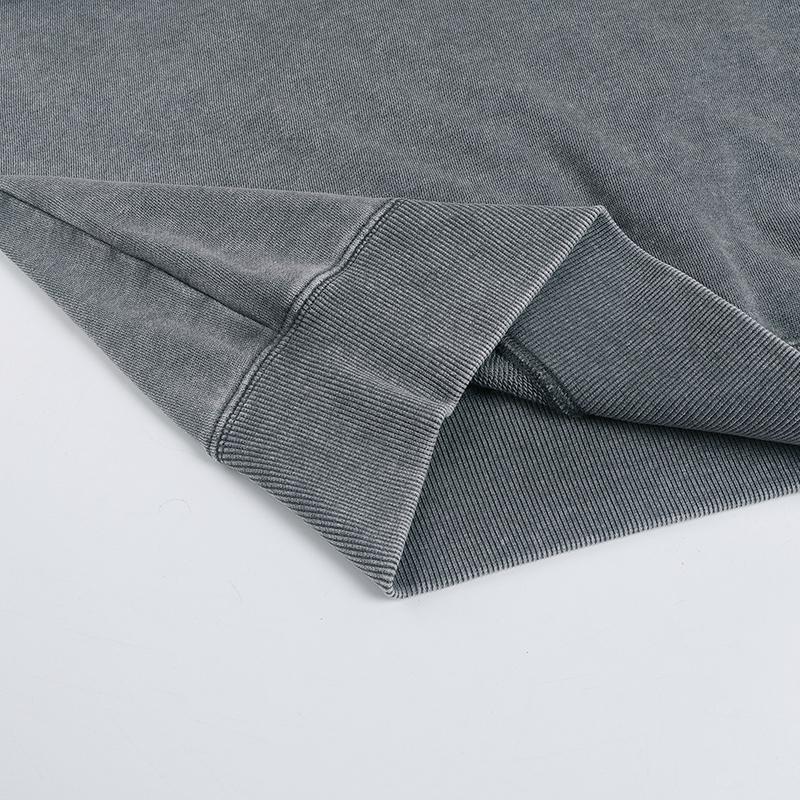 350GSM Snow Washed Pullover Hoodie - Gray Fabric, Stitching and Construction - Detail View