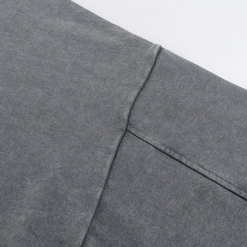 350GSM Snow Washed Pullover Hoodie - Gray Fabric, Stitching and Construction - Detail View
