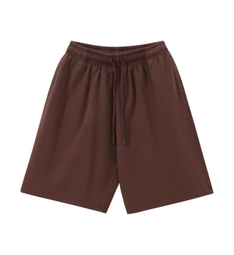 320GSM Pigment Dye Washed Shorts - Brown - Front View
