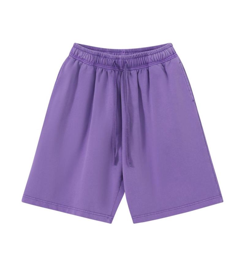 320GSM Pigment Dye Washed Shorts - Purple - Front View