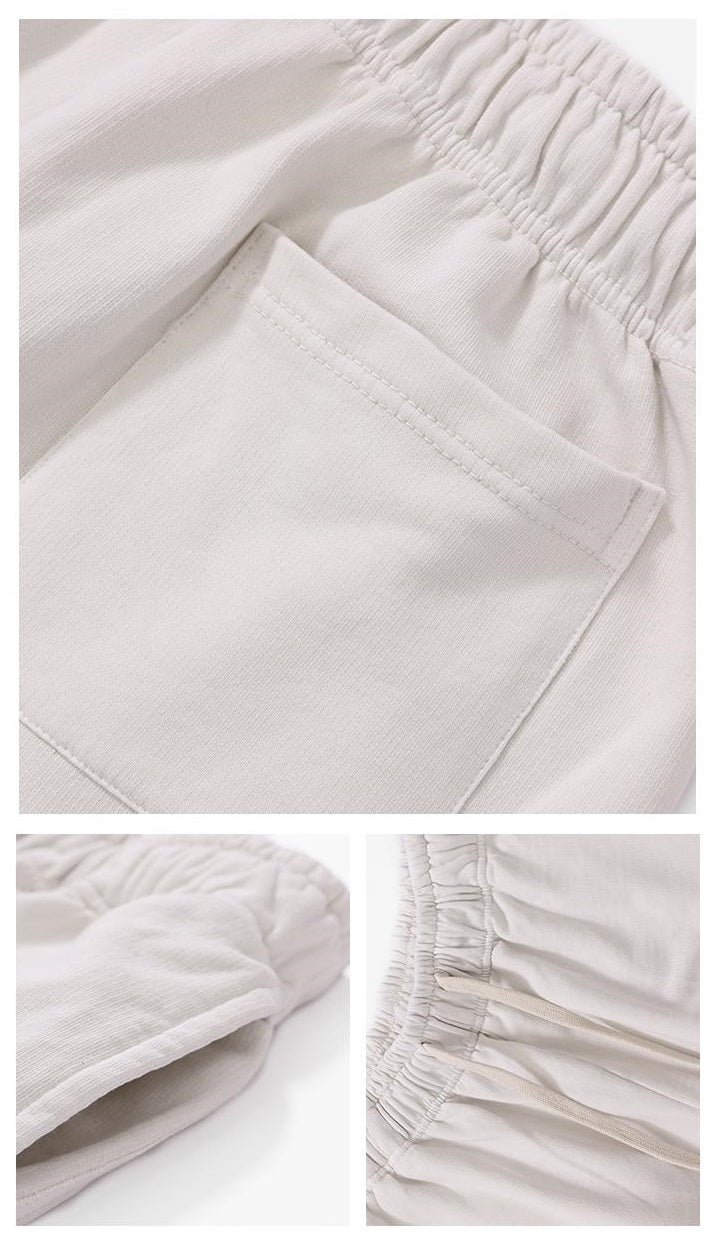 320GSM Pigment Dye Washed Shorts - Almond Construction and Pocket Details - Detail View