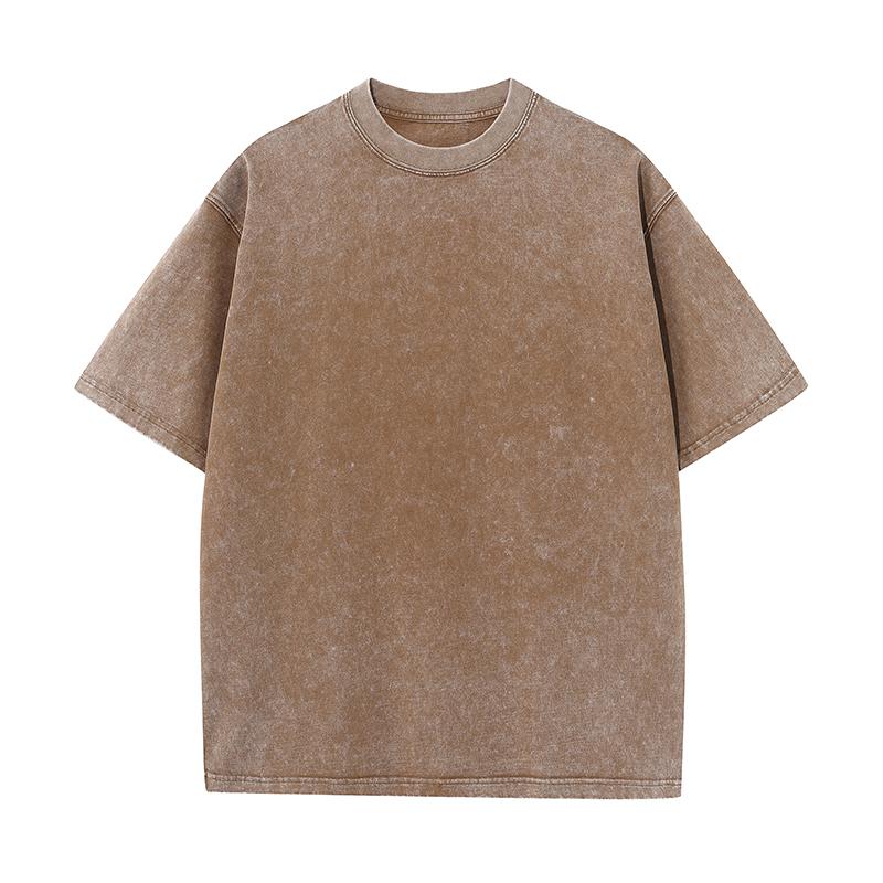 270GSM Vintage Snow Washed Tee - Brown - Front View