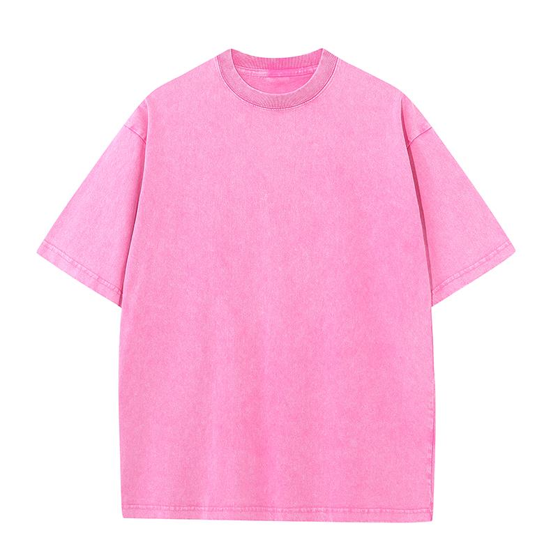 270GSM Vintage Snow Washed Tee - Pink - Front View