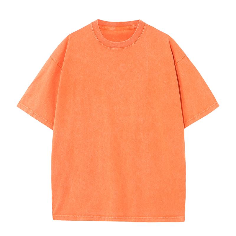 270GSM Vintage Snow Washed Tee - Orange - Front View