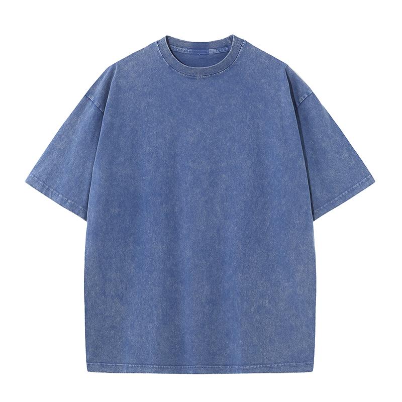 270GSM Vintage Snow Washed Tee - Steel Blue - Front View