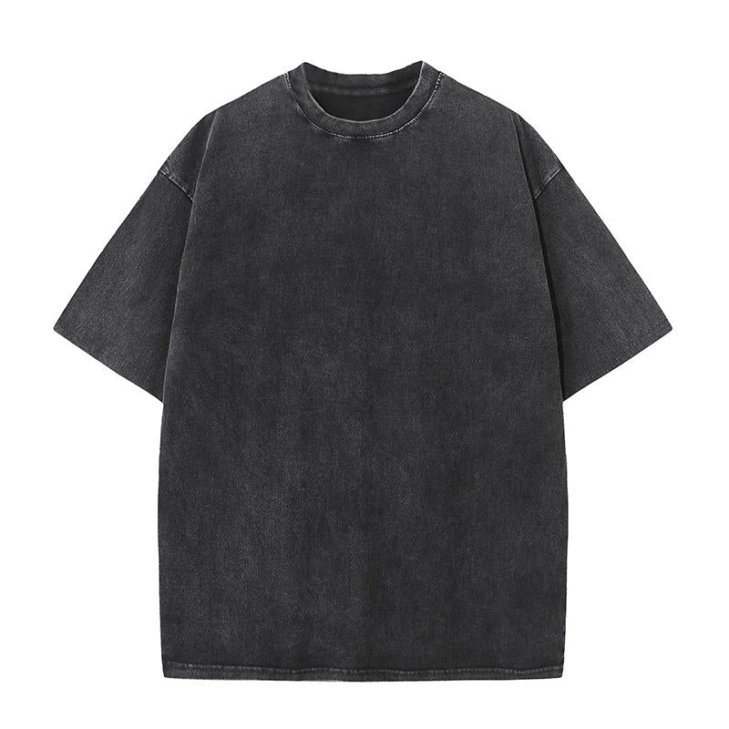 270GSM Vintage Snow Washed Tee - Black - Front View