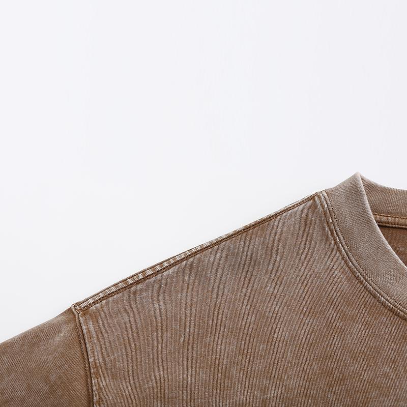 270GSM Vintage Snow Washed Tee - Brown Fabric, Stitching and Construction - Detail View