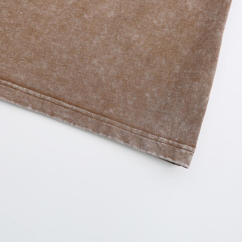 270GSM Vintage Snow Washed Tee - Brown Fabric, Stitching and Construction - Detail View