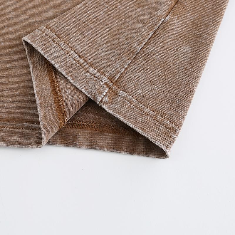 270GSM Vintage Snow Washed Tee - Brown Fabric, Stitching and Construction - Detail View