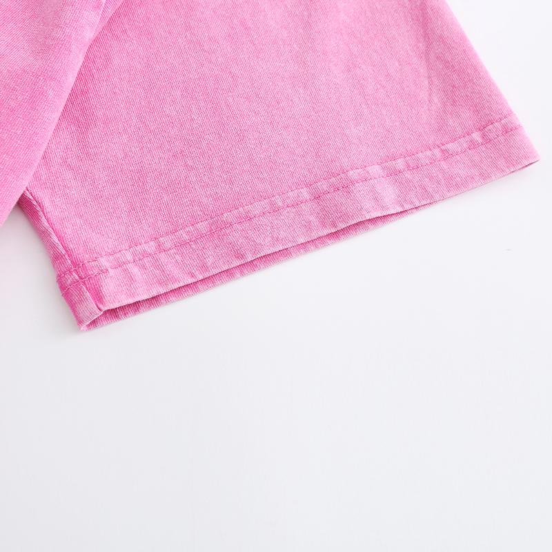 270GSM Vintage Snow Washed Tee - Pink Fabric, Stitching and Construction - Detail View