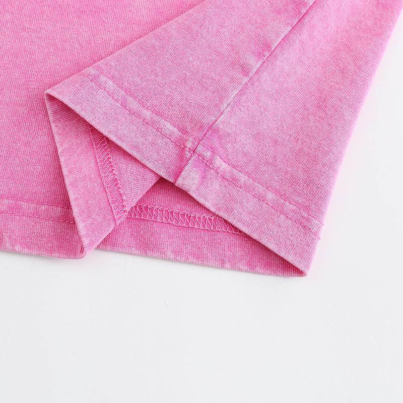 270GSM Vintage Snow Washed Tee - Pink Fabric, Stitching and Construction - Detail View