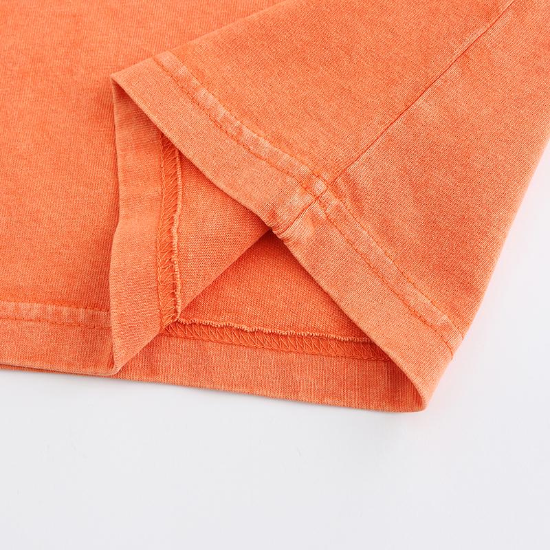 270GSM Vintage Snow Washed Tee - Orange Fabric, Stitching and Construction - Detail View