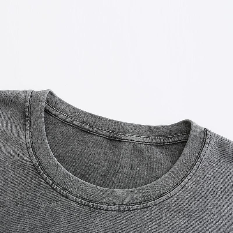 270GSM Vintage Snow Washed Tee - Gray Fabric, Stitching and Construction - Detail View