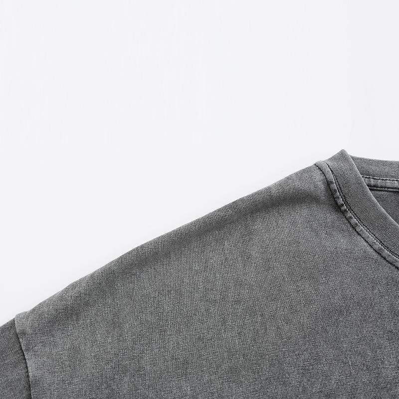 270GSM Vintage Snow Washed Tee - Gray Fabric, Stitching and Construction - Detail View