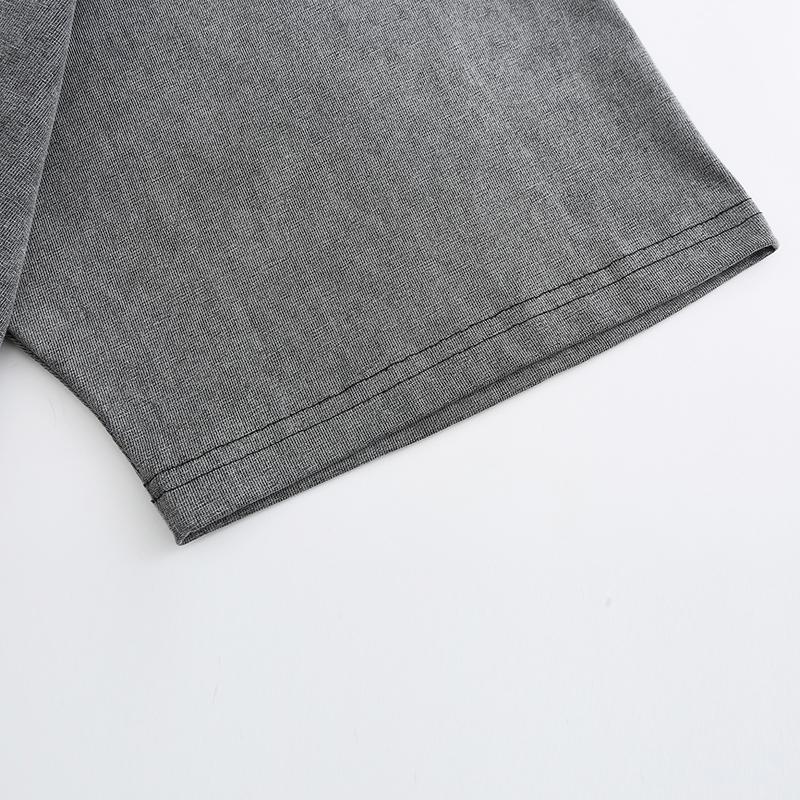 270GSM Vintage Snow Washed Tee - Gray Fabric, Stitching and Construction - Detail View