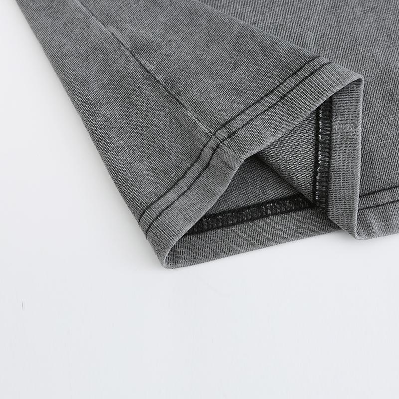 270GSM Vintage Snow Washed Tee - Gray Fabric, Stitching and Construction - Detail View