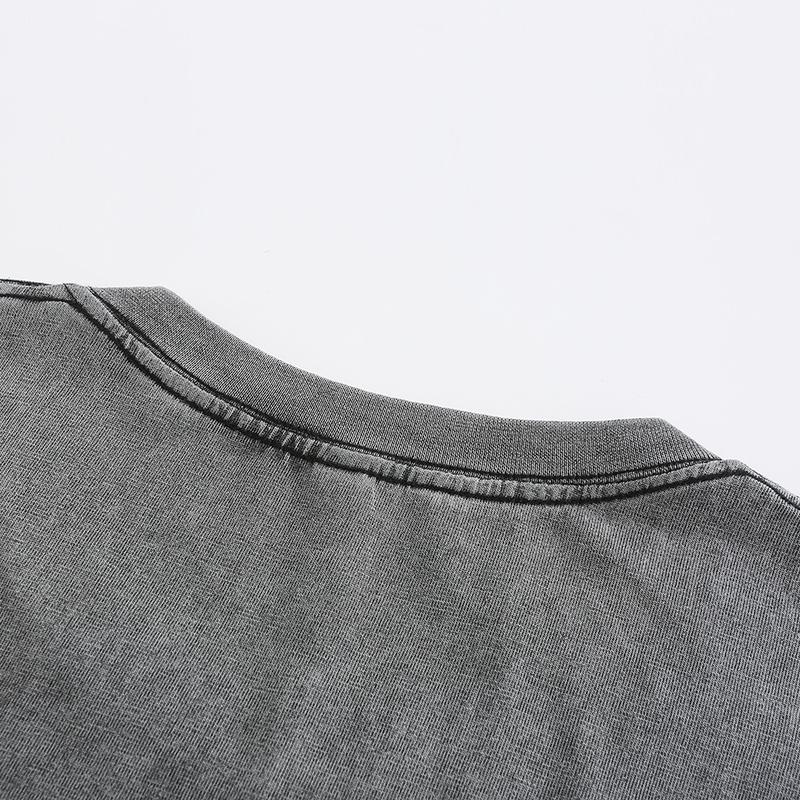 270GSM Vintage Snow Washed Tee - Gray Fabric, Stitching and Construction - Detail View