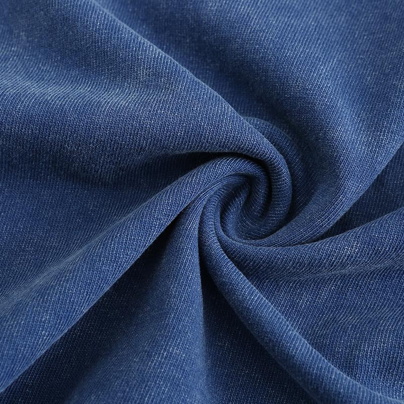 270GSM Vintage Snow Washed Tee - Steel Blue Fabric, Stitching and Construction - Detail View