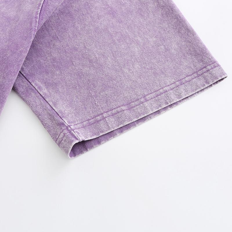 270GSM Vintage Snow Washed Tee - Purple Fabric, Stitching and Construction - Detail View