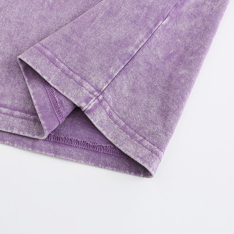 270GSM Vintage Snow Washed Tee - Purple Fabric, Stitching and Construction - Detail View