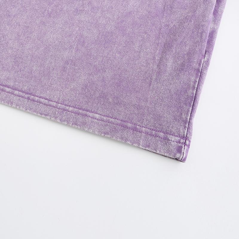 270GSM Vintage Snow Washed Tee - Purple Fabric, Stitching and Construction - Detail View