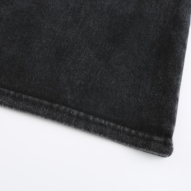 270GSM Vintage Snow Washed Tee - Black Fabric, Stitching and Construction - Detail View