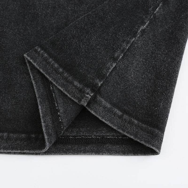 270GSM Vintage Snow Washed Tee - Black Fabric, Stitching and Construction - Detail View