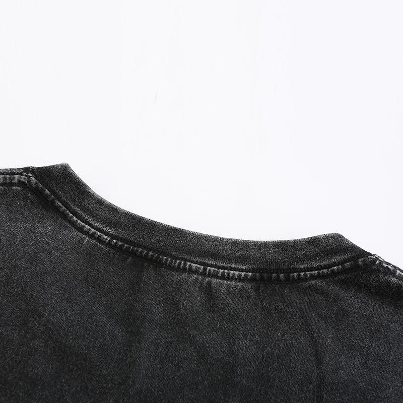 270GSM Vintage Snow Washed Tee - Black Fabric, Stitching and Construction - Detail View