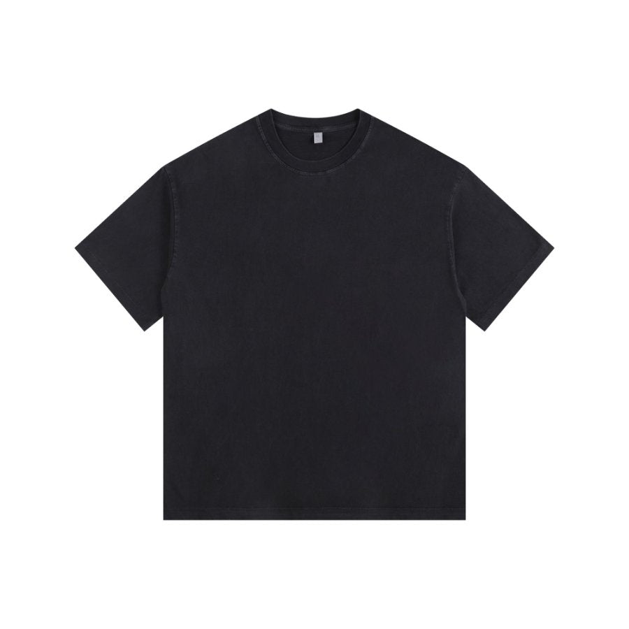 260GSM Pigment Dye Washed Tee - Black - Front View