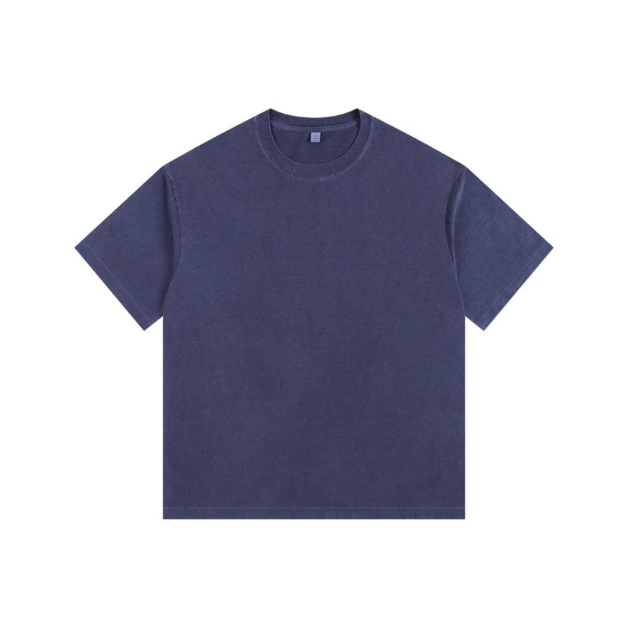 260GSM Pigment Dye Washed Tee - Steel Blue - Front View