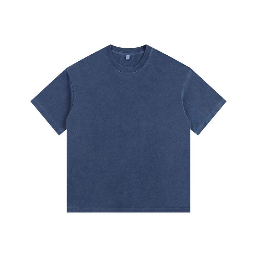 260GSM Pigment Dye Washed Tee - Denim Blue - Front View